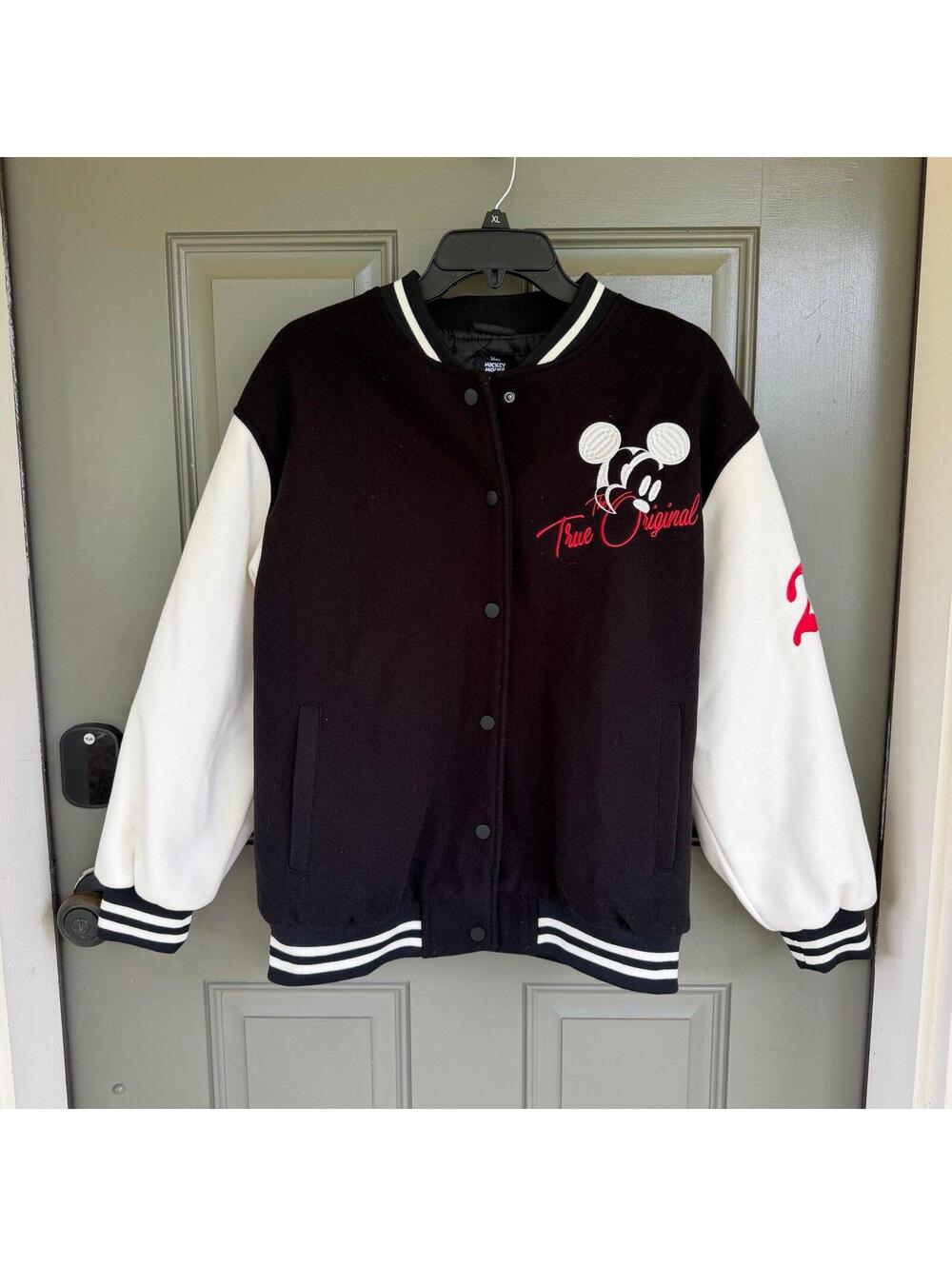 Primark Disney Mickey Mouse Black White Snap Varsity Jacket Unisex XXS
